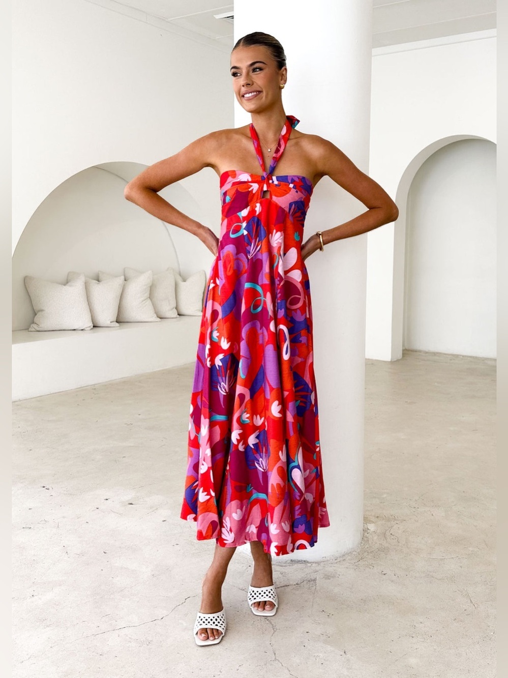 Halter Maxi Dress colorful tropical Strawberry Abstract print midi vacation